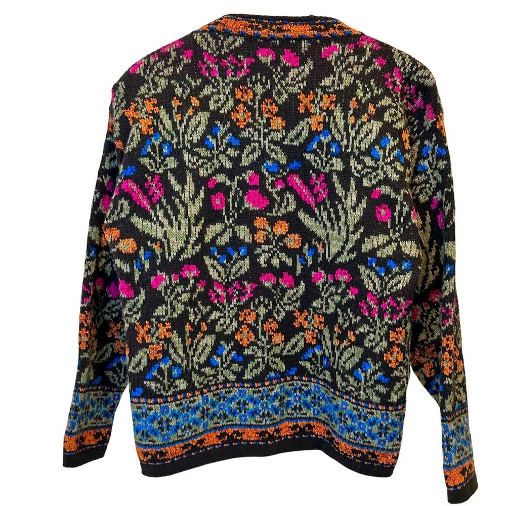 Vintage 80s 90s Wool Italian Floral Fair Isle Heavy Knit Chunky Cozy Cabincore - Picture 2 of 6